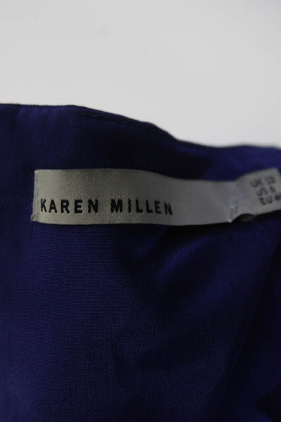 Karen Millen Womens Back Zip Sleeveless Sheath Dress Blue Black Cotton Size 8