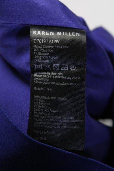 Karen Millen Womens Back Zip Sleeveless Sheath Dress Blue Black Cotton Size 8