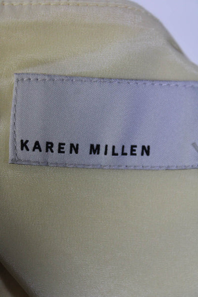Karen Millen Womens Back Zip V Neck Ruffled Belted Sheath Dress Yellow Size 8