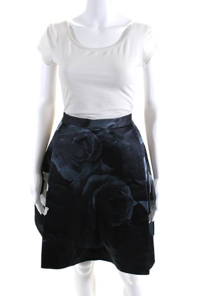 lanvon Women's Floral Print Pleated Full A-line Skirt Black Size 42