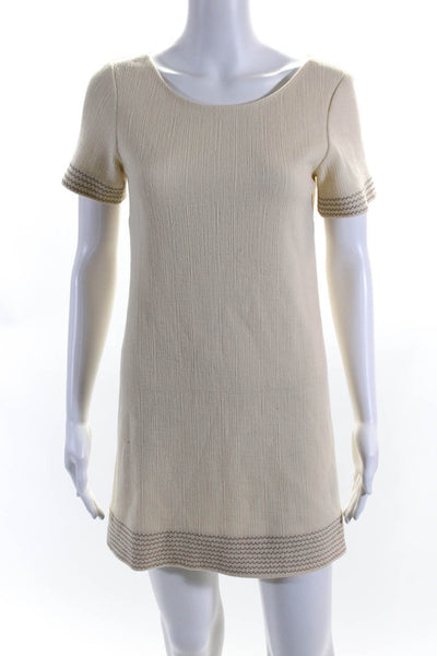 Thakoon Women's Short Sleeve Stitched Trim Shift Dress Beige Size S