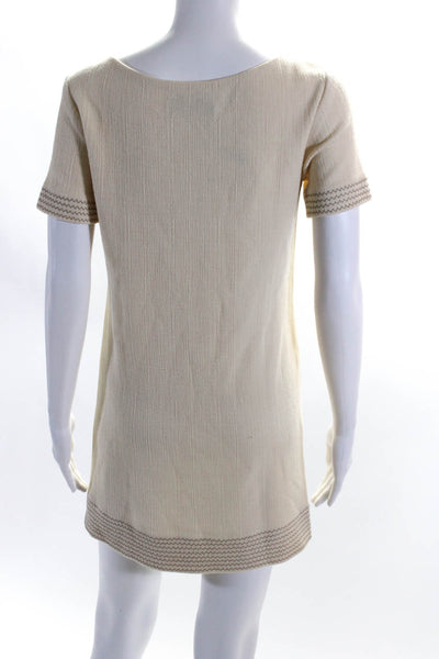 Thakoon Women's Short Sleeve Stitched Trim Shift Dress Beige Size S