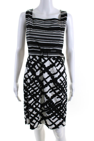David Meister Women's Cotton Abstract Print Square Neck Dress Black Size 12