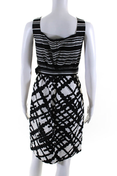 David Meister Women's Cotton Abstract Print Square Neck Dress Black Size 12