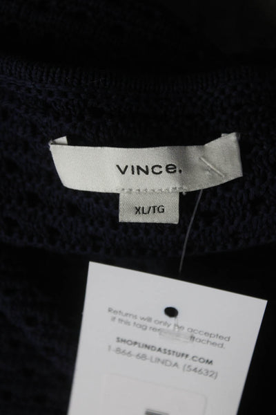 Vince Women's Scoop Neck Short Open Knit Blouse Navy Blue Size XL