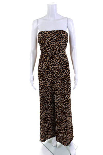 Likely Womens Leopard Print Sweetheart Neck Wide Leg Jumpsuit Brown Black Size M