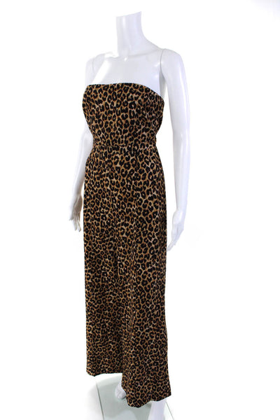 Likely Womens Leopard Print Sweetheart Neck Wide Leg Jumpsuit Brown Black Size M