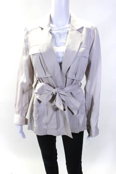 Intermix Womens Open Front Belted Twill Four Pocket Trench Jacket Ecru Small