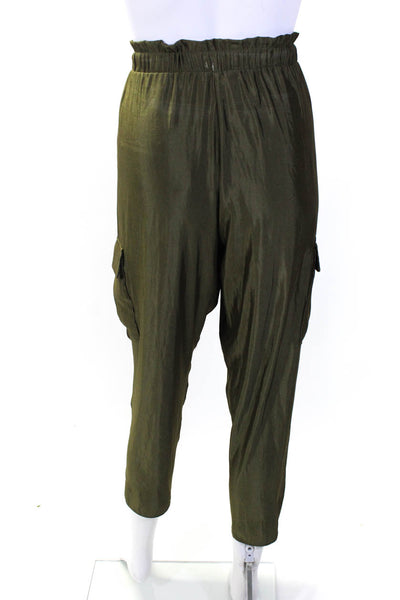 Ramy Brook Womens Elastic Waist Drawstring Slim Satin Pants Green Size Medium