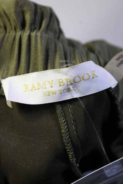 Ramy Brook Womens Elastic Waist Drawstring Slim Satin Pants Green Size Medium