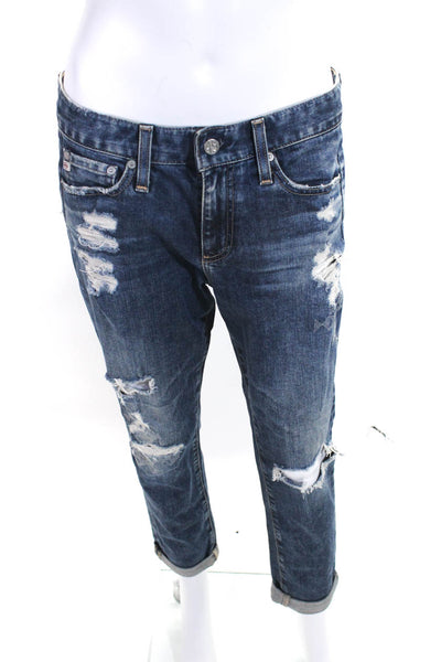 AG Adriano Goldschmied Womens Distressed Cuffed Slouchy Skinny Jeans Blue 26