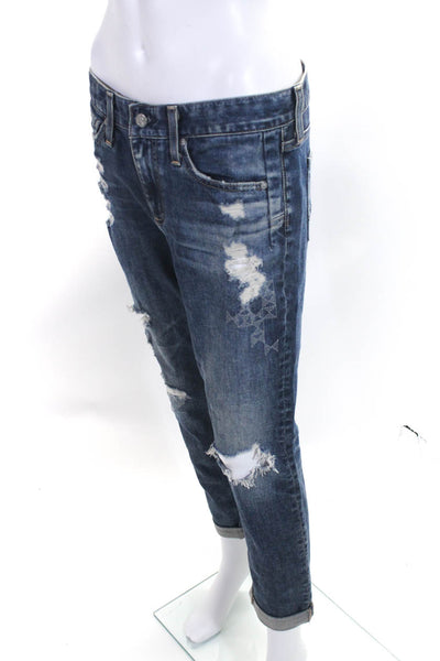 AG Adriano Goldschmied Womens Distressed Cuffed Slouchy Skinny Jeans Blue 26