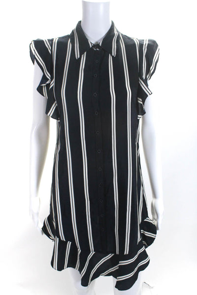 Intermix Womens Button Front Collared Striped Shirt Dress Navy White Size Small
