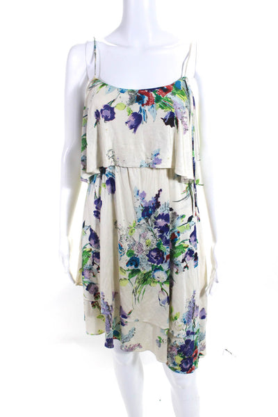 Jill Stuart Womens Spaghetti Strap Floral Layered Silk Knit Dress White Size 4