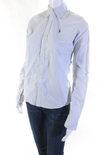 Ralph Lauren Womens Cotton Striped Long Sleeve Button-Up Shirt Top Blue Size 2