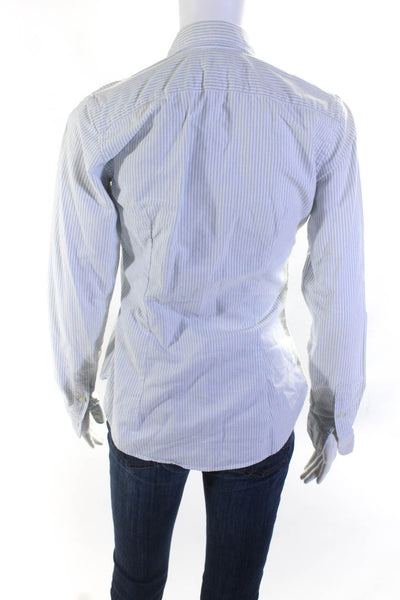 Ralph Lauren Womens Cotton Striped Long Sleeve Button-Up Shirt Top Blue Size 2