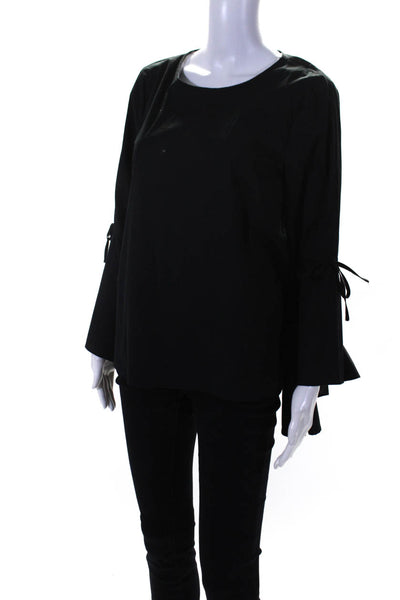 1 State Womens Exaggerated Bell Sleeve Crew Neck Top Blouse Black Size Medium