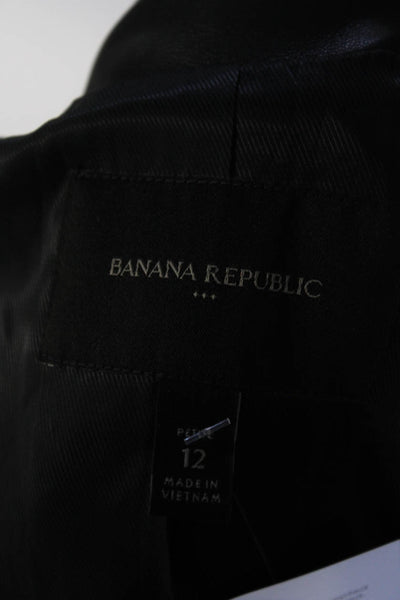 Banana Republic Womens Faux Leather One Button Blazer Jacket Black Size 12
