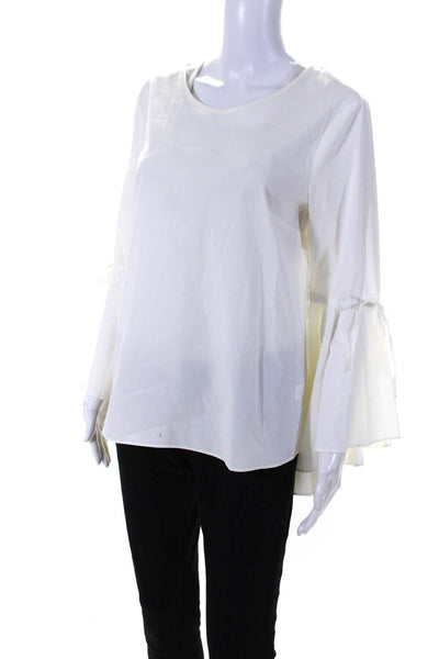 1 State Womens Exaggerated Bell Sleeve Crew Neck Top Blouse White Size Medium