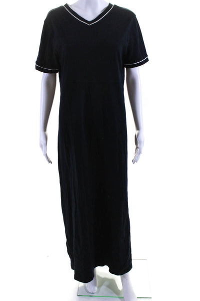 Jones New York Womens Navy Cotton V-Neck Short Sleeve Maxi Shirt Dress Size M
