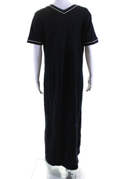 Jones New York Womens Navy Cotton V-Neck Short Sleeve Maxi Shirt Dress Size M