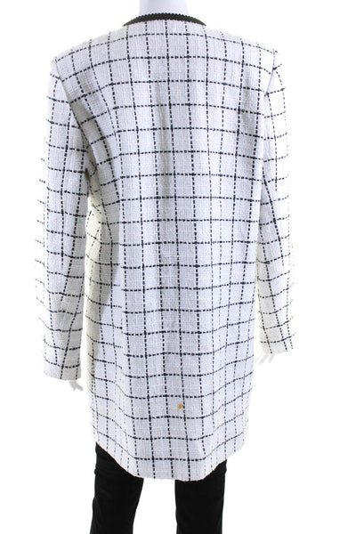 Karl Lagerfeld Womens White Texture Window Pane Open Long Sleeve Jacket Size M