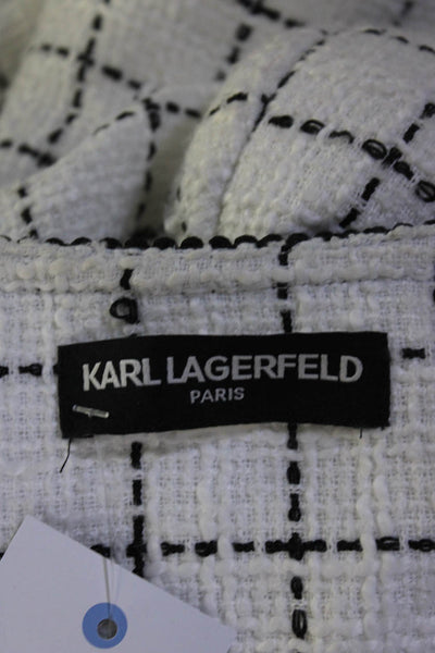 Karl Lagerfeld Womens White Texture Window Pane Open Long Sleeve Jacket Size M