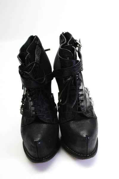 Christian Dior Womens Lac Up Stiletto Platform Booties Black Leather Size 36.5