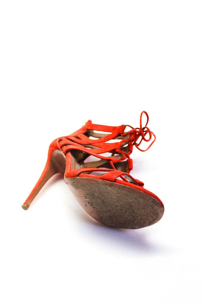 Aquazzura Womens Back Zip Stiletto Strappy Sandals Red Suede Size 38