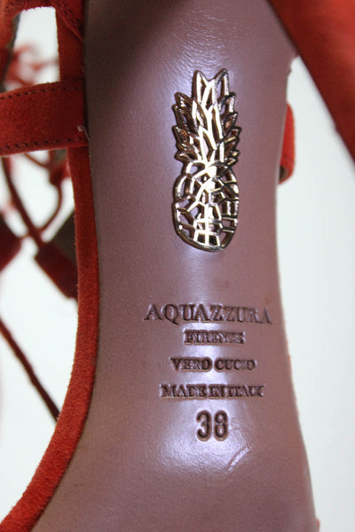 Aquazzura Womens Back Zip Stiletto Strappy Sandals Red Suede Size 38