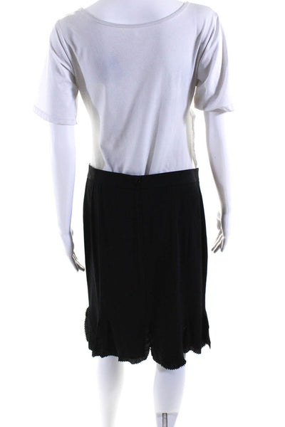 Monique Lhuillier Womens SIlk Ruffle Trim Zip Up Knee Length Skirt Black Size 10
