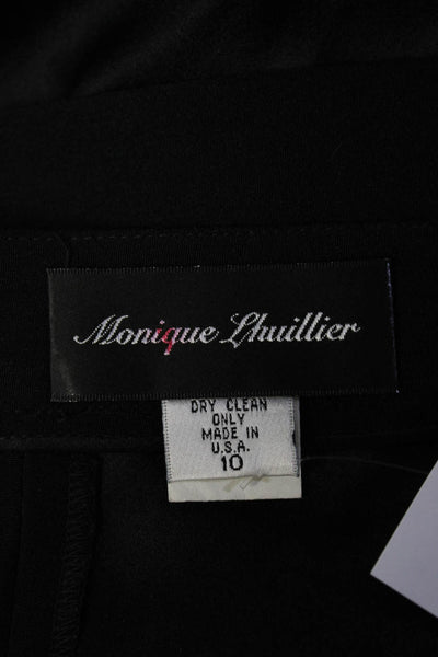 Monique Lhuillier Womens SIlk Ruffle Trim Zip Up Knee Length Skirt Black Size 10