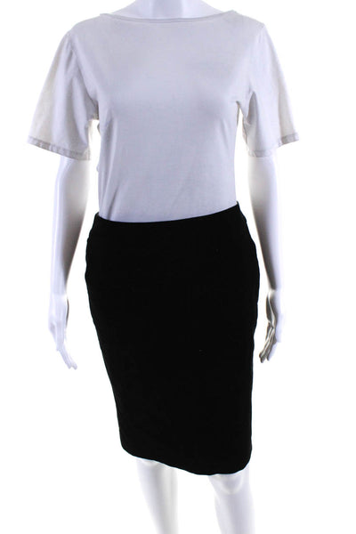 Armani Collezioni Womens Cotton Velvet Back Split Pencil Skirt Black Size 4