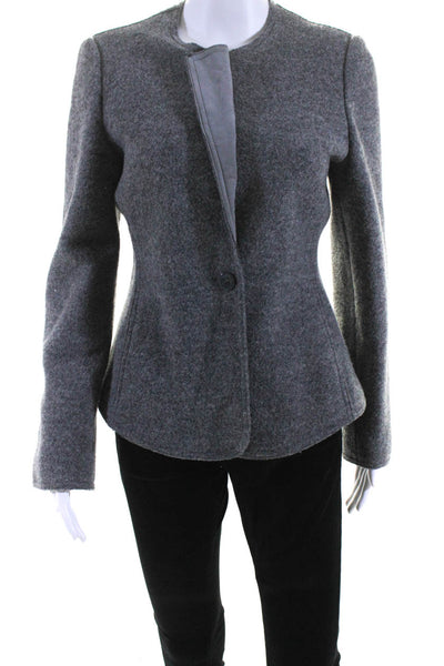 Armani Collezioni Womens Wool Round Neck Button Up Blazer Jacket Gray Size 44