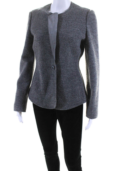 Armani Collezioni Womens Wool Round Neck Button Up Blazer Jacket Gray Size 44