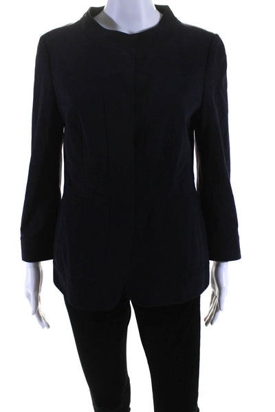 Rena Lange Womens Round Neck Long Sleeve Snap Closure Blazer Jacket Navy Size 8