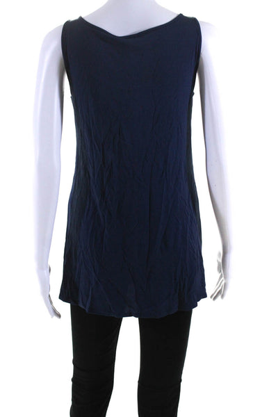Eileen Fisher Womens Navy Blue Silk Scoop Neck Sleeveless Tank Top Size XS