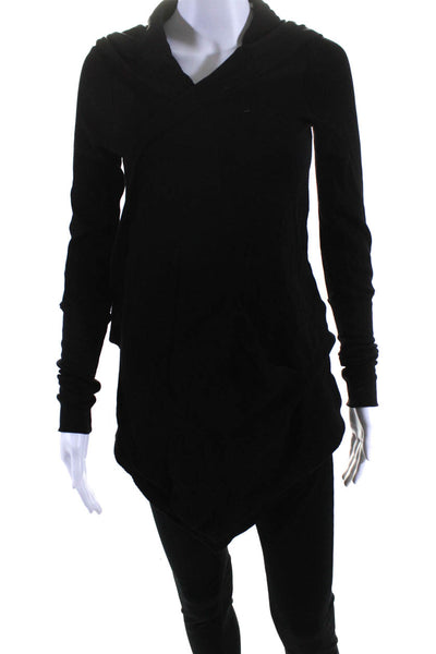 Splendid Womens Black Waffle Knit Hooded Open Cardigan Sweater Top Size M