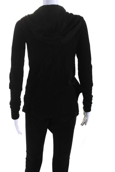 Splendid Womens Black Waffle Knit Hooded Open Cardigan Sweater Top Size M