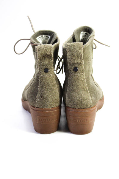 Sorel Womens Suede Lace Up Toronto Wedge Ankle Boots Green Size 8