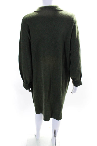 Madewell Womens Long Sleeve V Neck Collared Sweater Dress Green Size XL