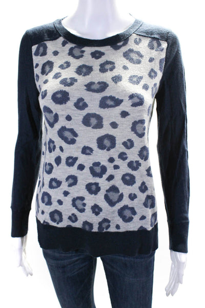 Rebecca Taylor Womens Gray Blue Leopard Print Long Sleeve Sweater Top Size M