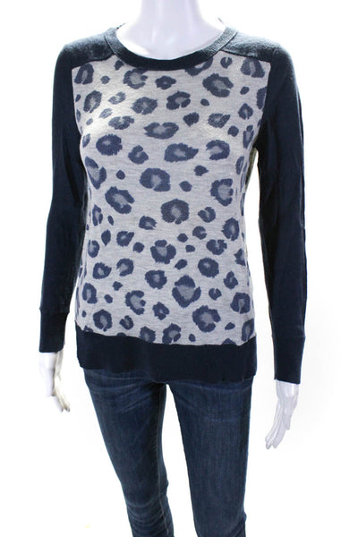 Rebecca Taylor Womens Gray Blue Leopard Print Long Sleeve Sweater Top Size M