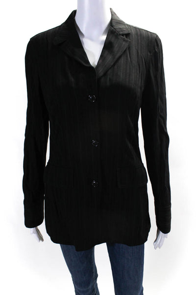 Piazza Sempione Womens Wool Blend Striped 3 Button Blazer Jacket Black Size 42