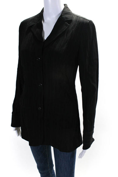 Piazza Sempione Womens Wool Blend Striped 3 Button Blazer Jacket Black Size 42