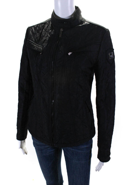 Add Womens Quilted Four Pocket Collared Long Sleeve Full Zip Jacket Black Size 4