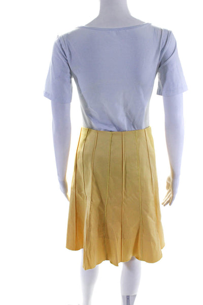 Shin Choi Womens Pleated Sateen Fit & Flare Skirt Yellow Cotton Size 4