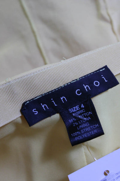 Shin Choi Womens Pleated Sateen Fit & Flare Skirt Yellow Cotton Size 4