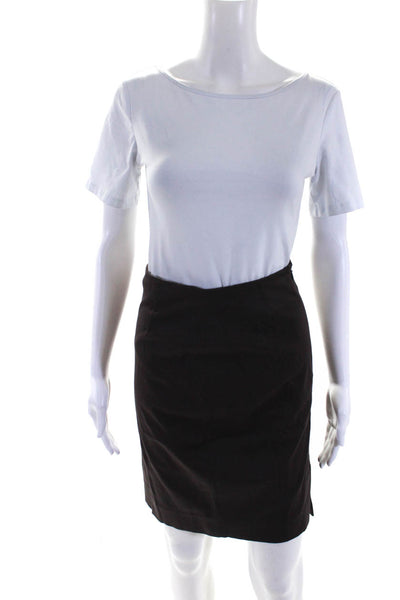 Charles Chang-Lima Womens Unlined Sateen Knee Length Pencil Skirt Brown Size 2