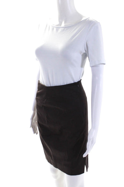 Charles Chang-Lima Womens Unlined Sateen Knee Length Pencil Skirt Brown Size 2